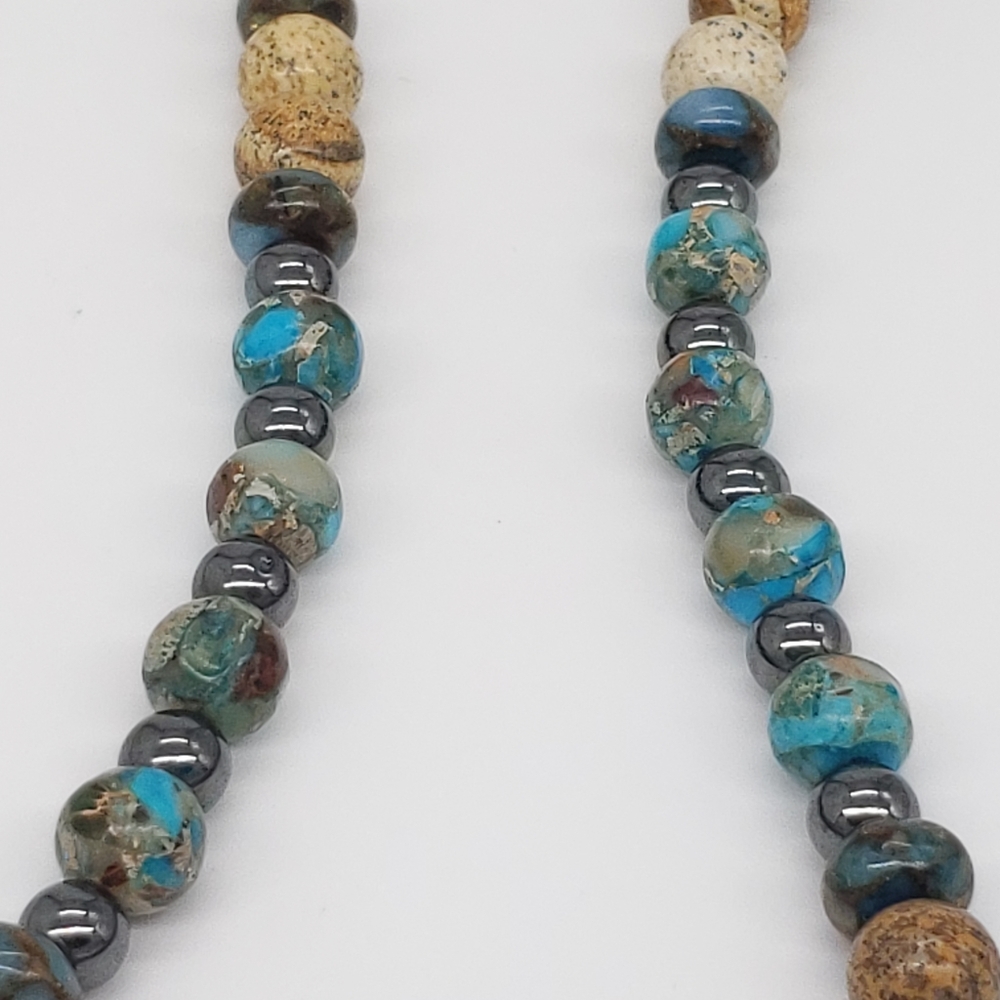 Boho 💥 Agates, Blue Jasper, Hematite Necklace - Picture 5 of 10